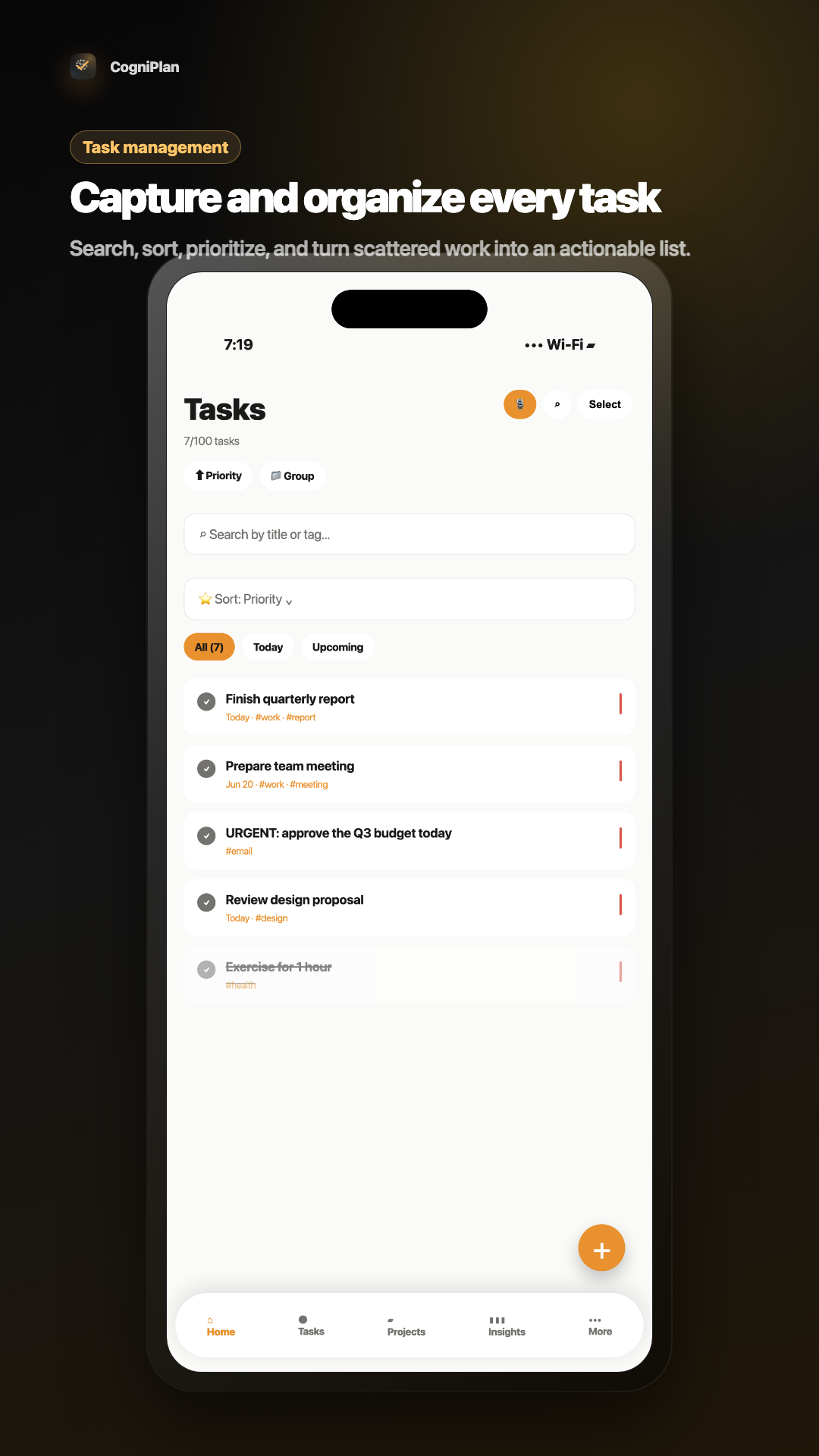 Task management screen